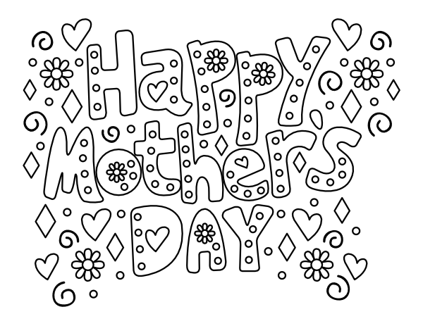 Printable happy mothers day doodle coloring page