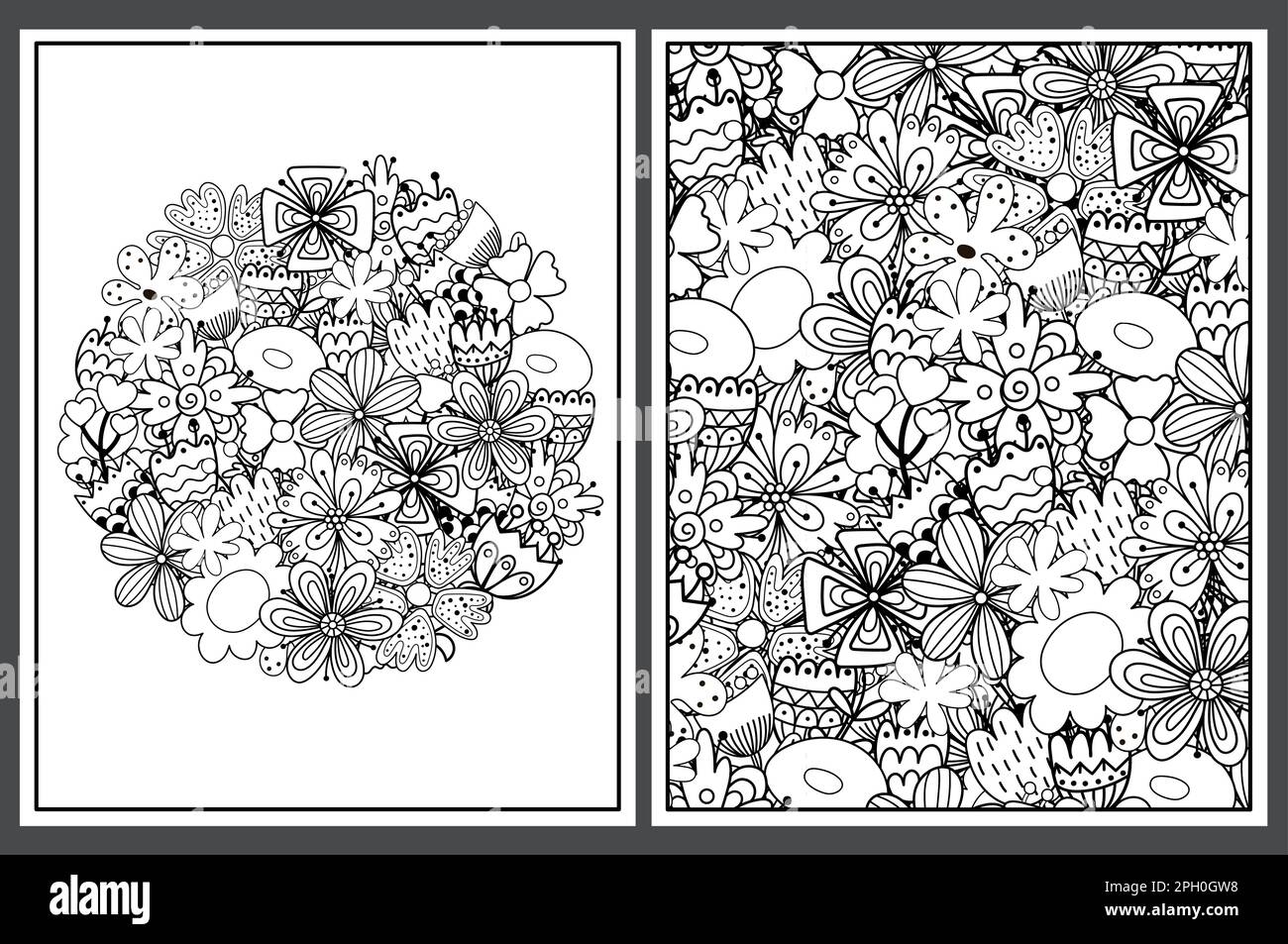 Coloring pages set with doodle flowers floral ornament for coloring book stock vector image art