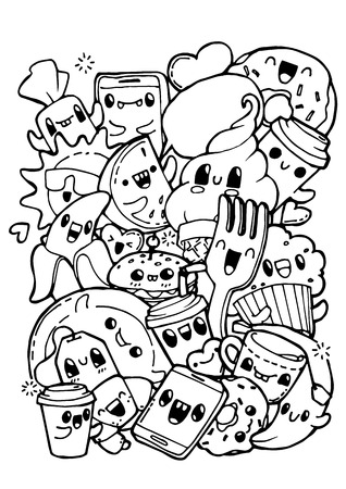Dining doodles coloring pages for kids royalty free svg cliparts vectors and stock illustration image