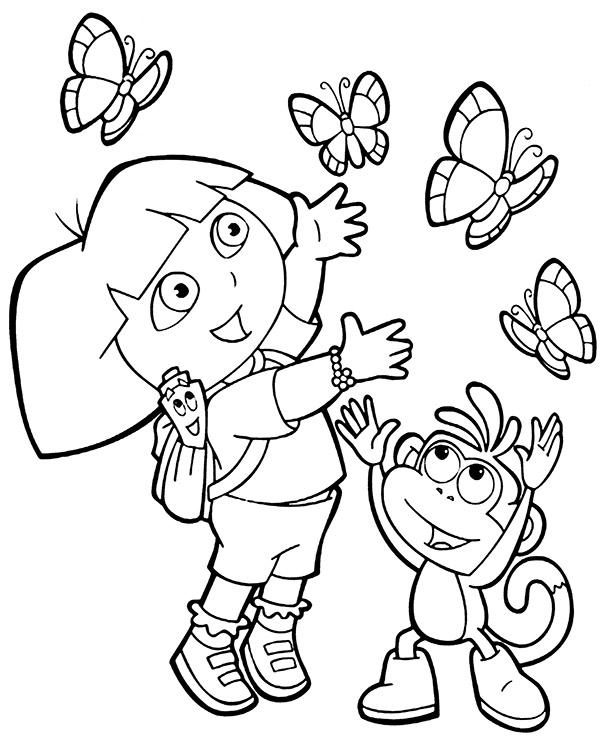 New printable coloring page with dora and monkey boots