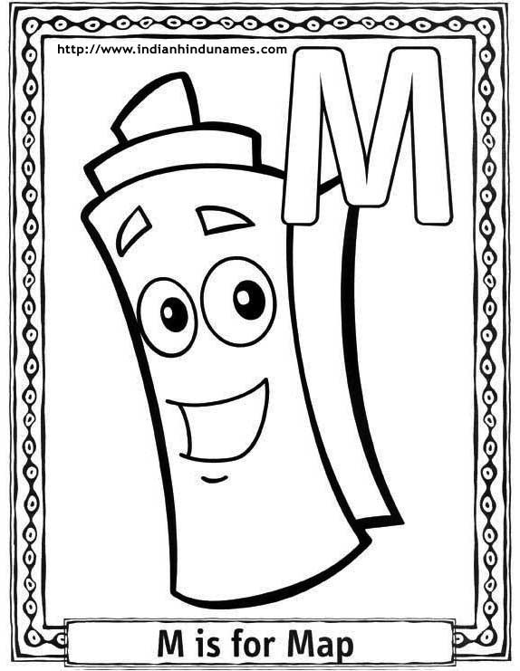 M is for map alphabet coloring pages dora map coloring pages