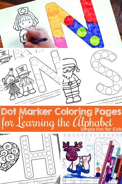 Dot marker coloring pages for learning the alphabet