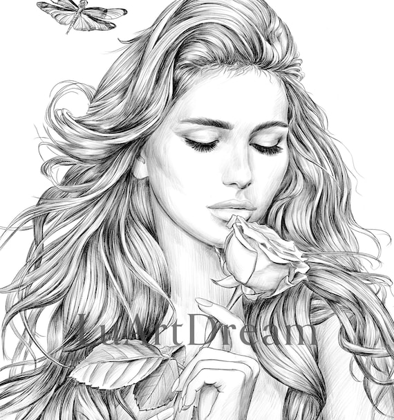 Dragonfly coloring page digital download illustration pdf jpg grayscale coloring page for adults printable coloring