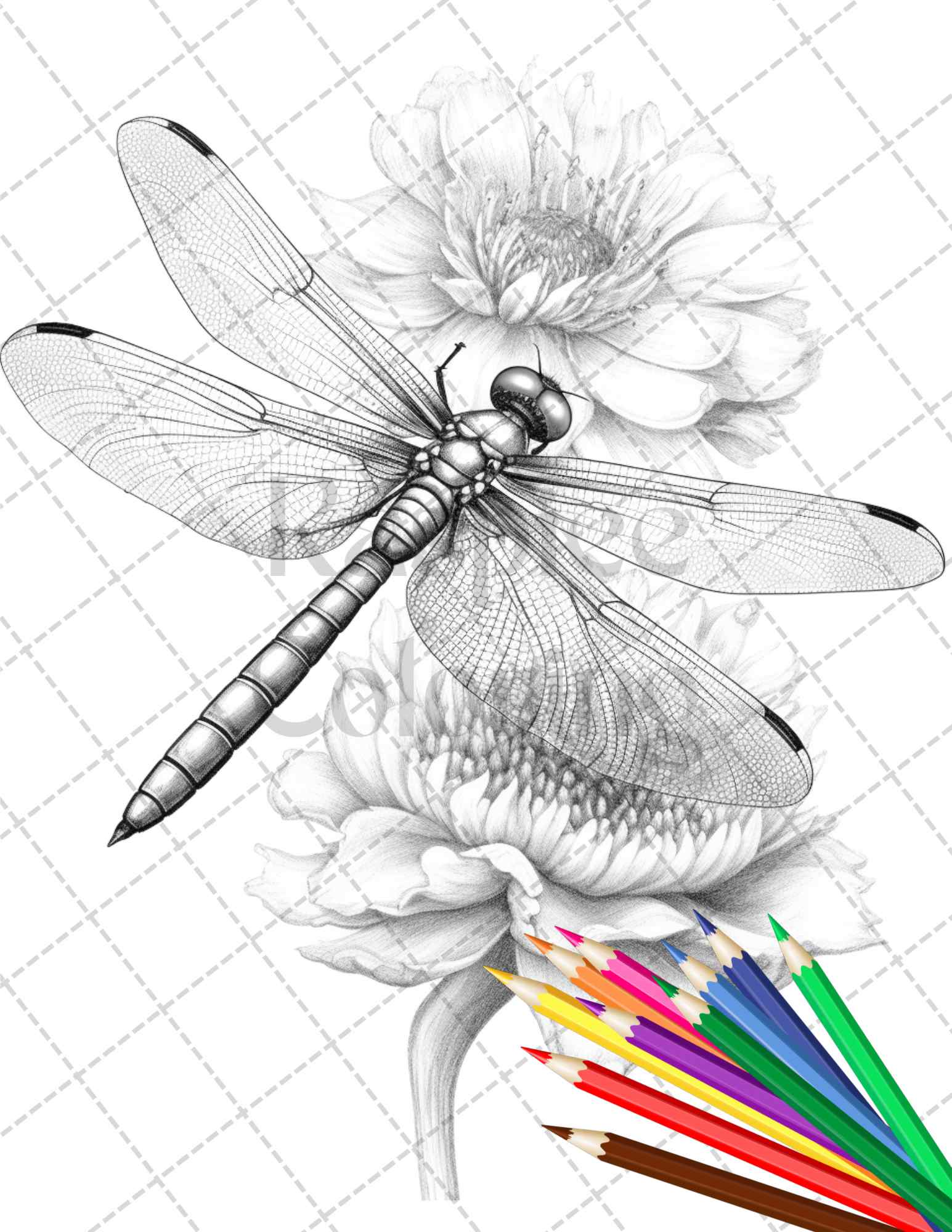 Vintage botanical dragonfly grayscale coloring pages printable for adu â coloring