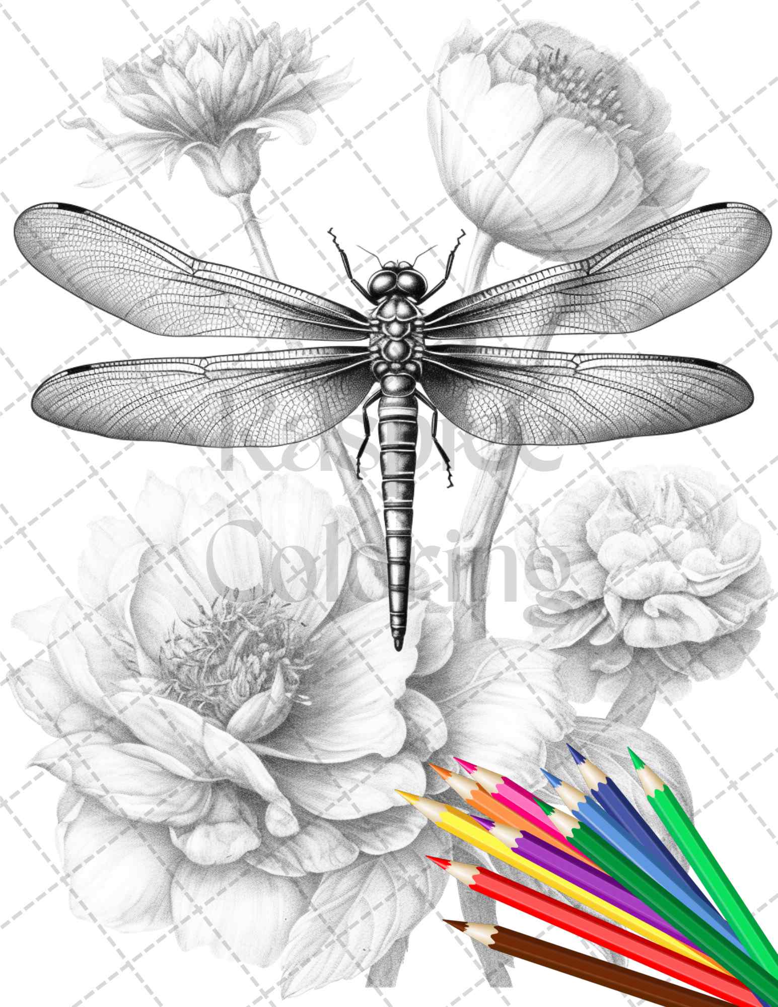 Vintage botanical dragonfly grayscale coloring pages printable for adu â coloring