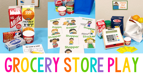 Grocery store dramatic play center for preschool