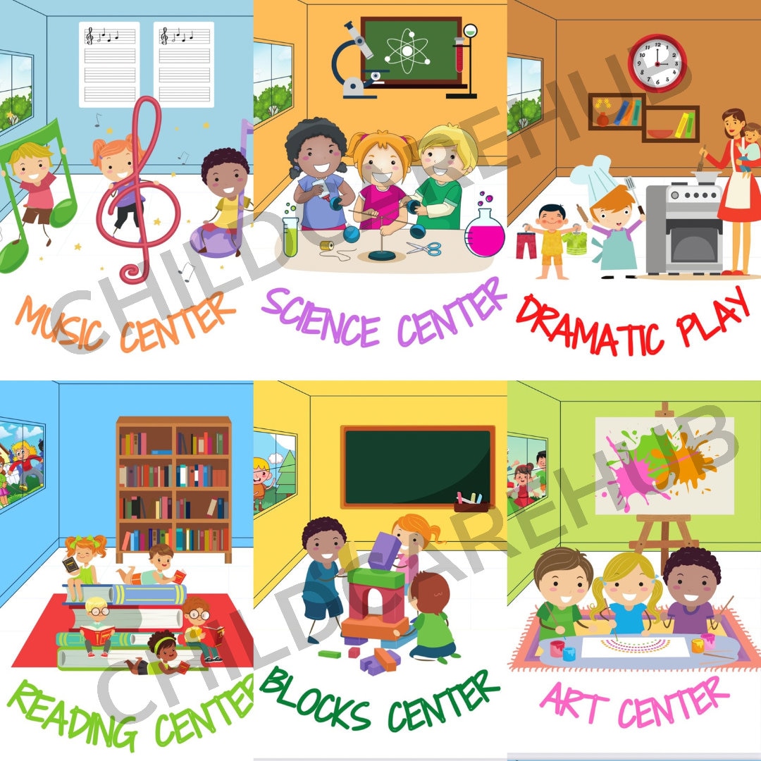 Daycare full page downloadable center signs music science dramatic play reading art blocks