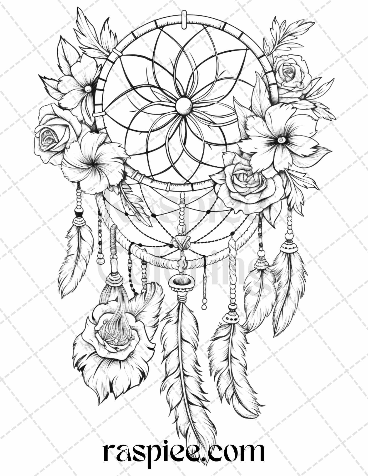 Flower dreamcatcher grayscale coloring pages printable for adults â coloring