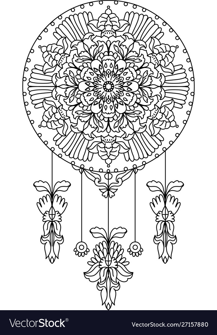 Adult coloring page with floral dreamcatcher vector image