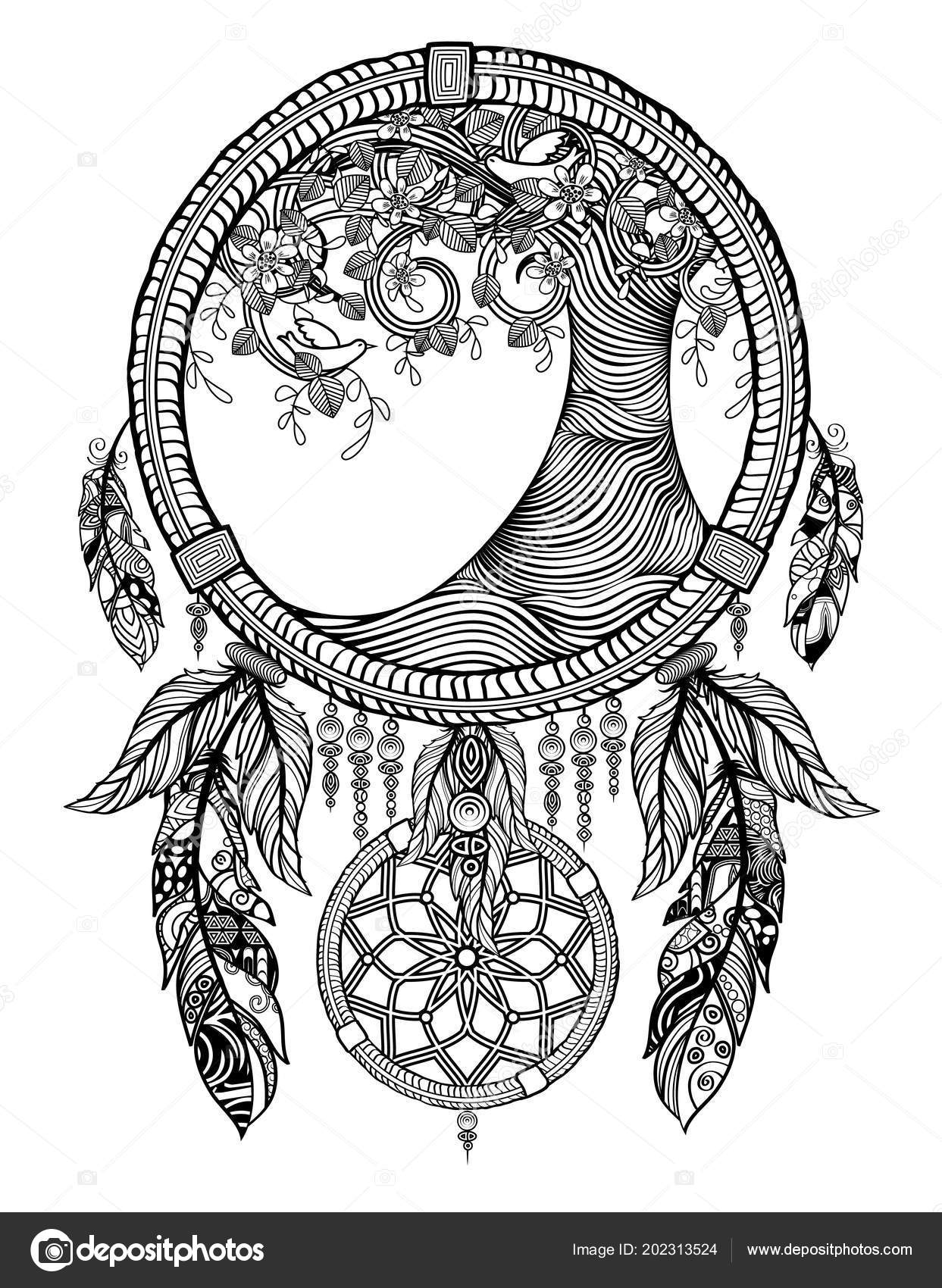 Tree dreamcatcher coloring page stock illustration by smk