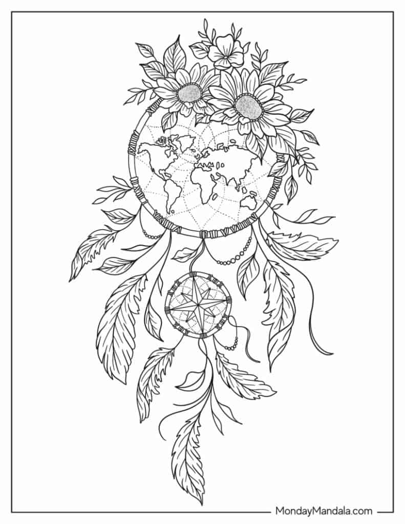 Dreamcatcher coloring pages free pdf printables