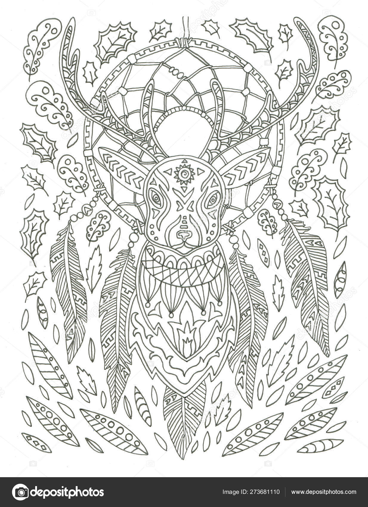 Dream catcher coloring page free hand drawn ink illustration stock illustration by marynas