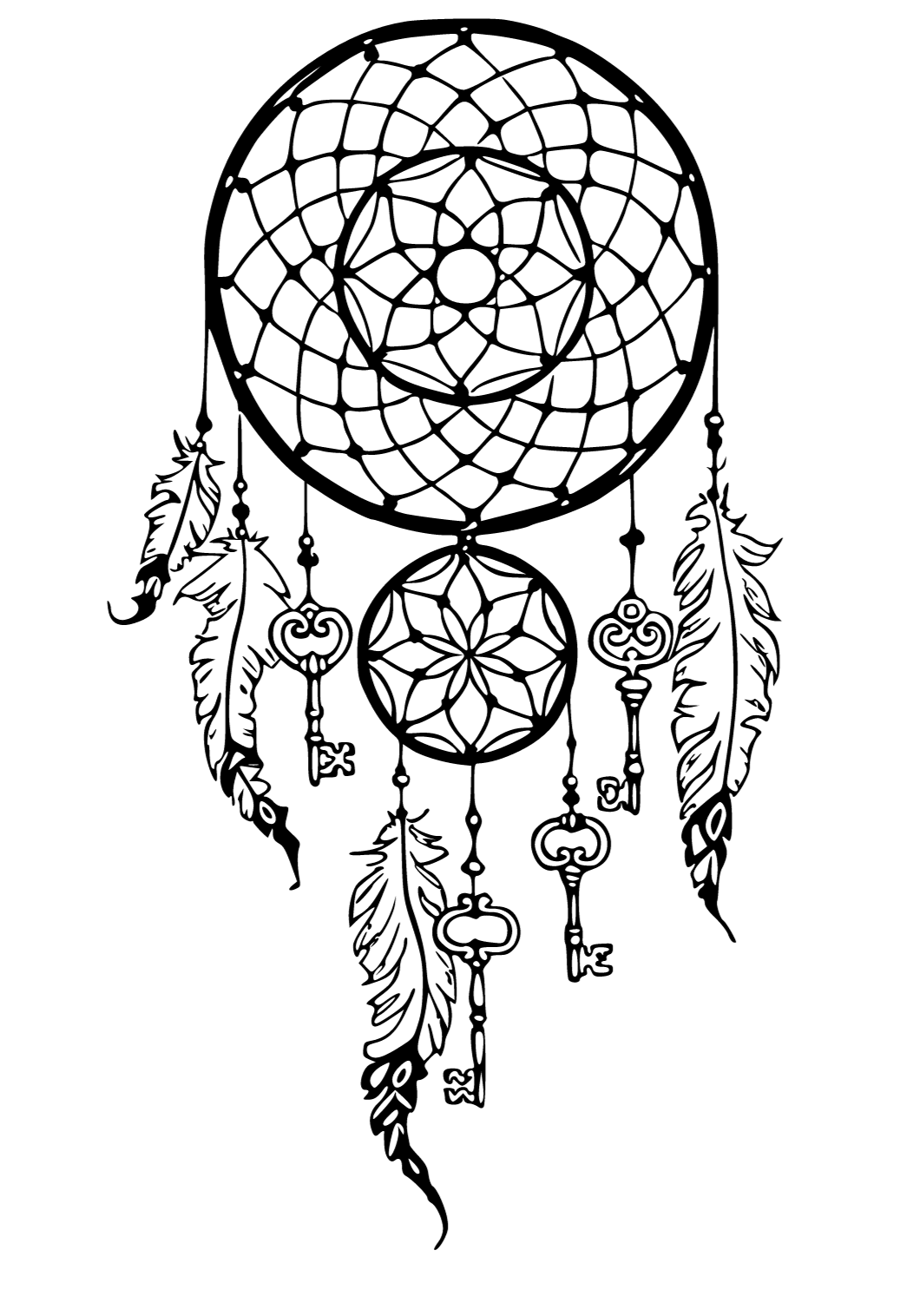 Free printable dream catcher feathers coloring page for adults and kids