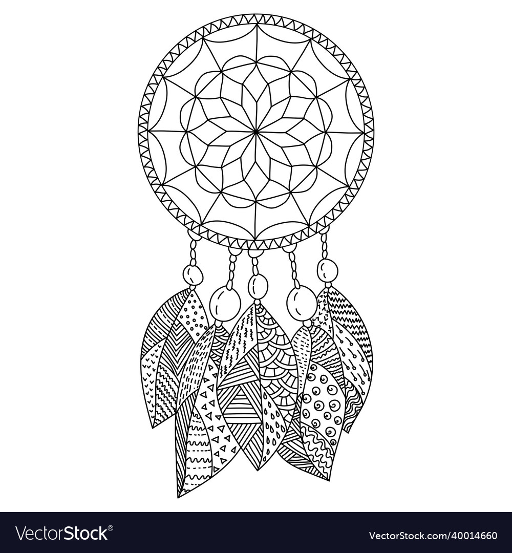 Dreamcatcher coloring page amulet with five vector image