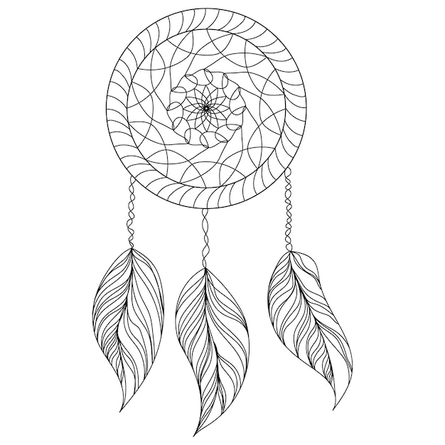 Premium vector dreamcatcher coloring book page ornate plexus in round frame zen antistress outline illustration