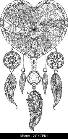 Line art heart shape dream catcher for coloring book coloring page engraving and design element vector illustration stock vector image art