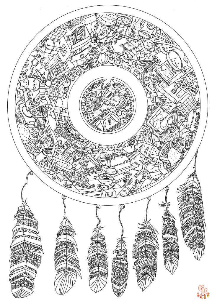 Printable dream catcher coloring pages free for kids and adults