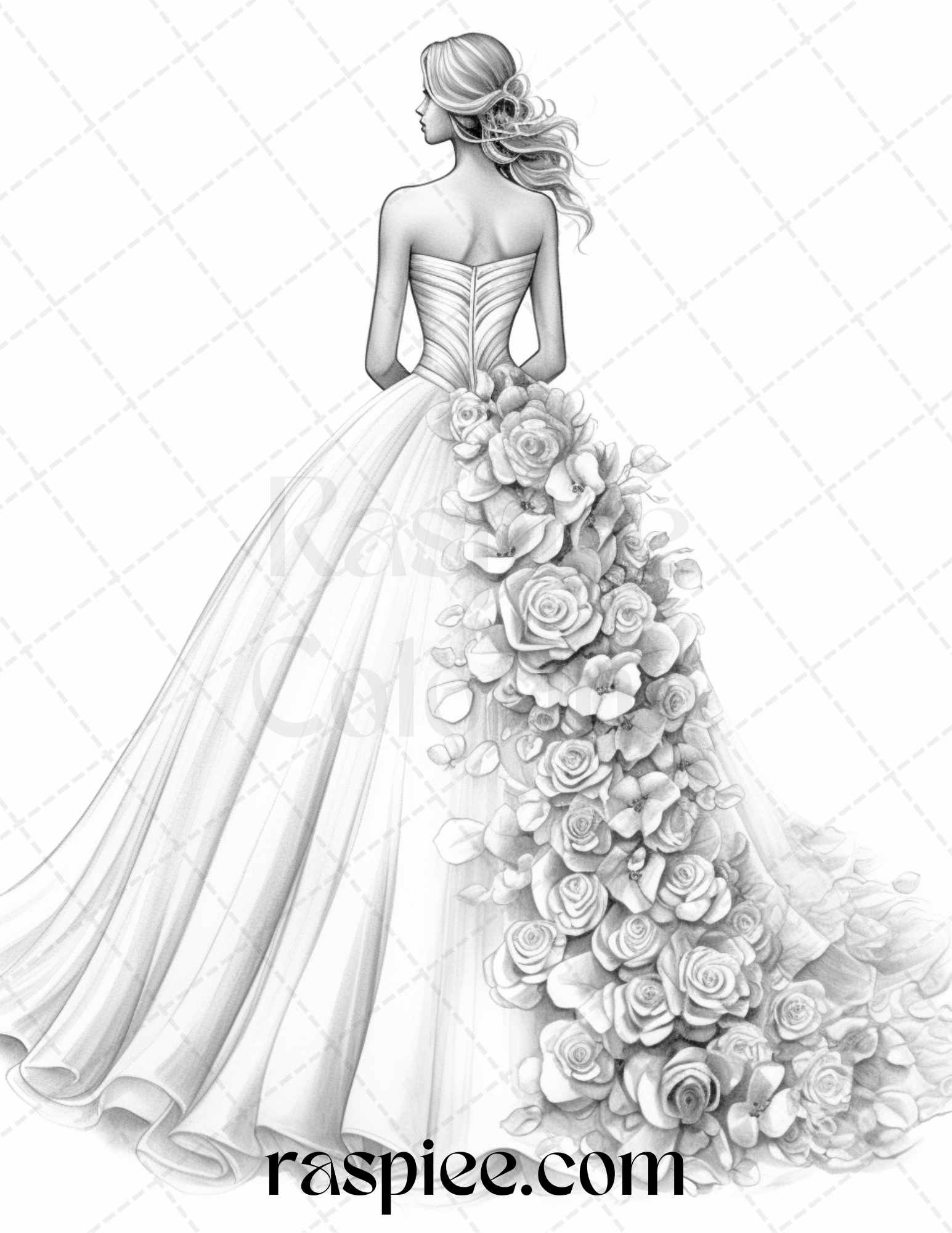 Elegant floral wedding dresses grayscale coloring pages printable f â coloring