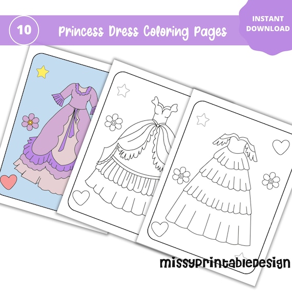 Princess dress coloring pages printable princess dress coloring pages for girls princess birthday party activity kids birthday party
