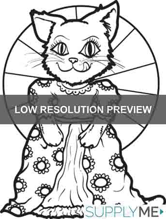 Cat wearing a dress printable coloring page for kids â