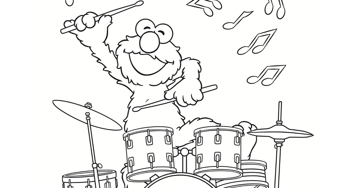 Sesame street elmo drummer coloring page