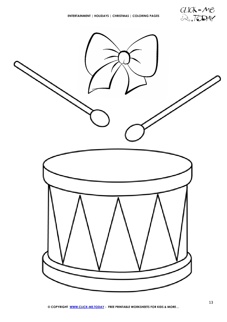 Free christmas drums coloring page