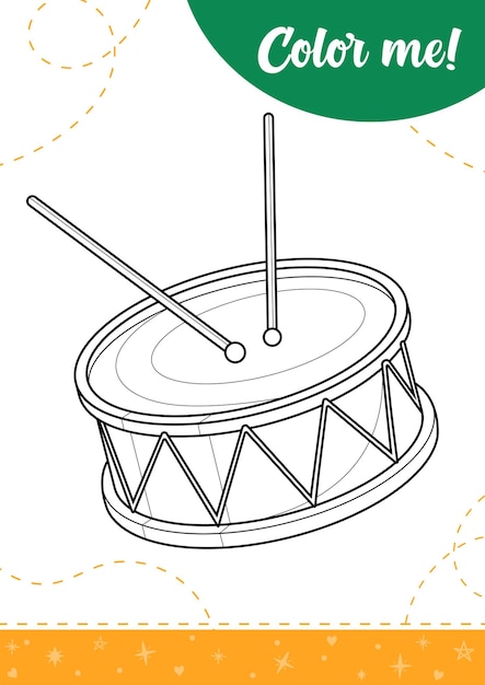 Premium vector coloring page for kids with cartoon drums a printable worksheet vector illustration