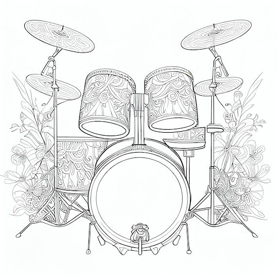 Pack stress relief coloring pages drum set digital print filigree detailed mandala instant download set coloring pages for adults