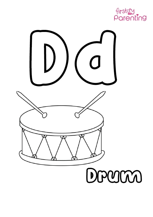 D for drum coloring page for kids