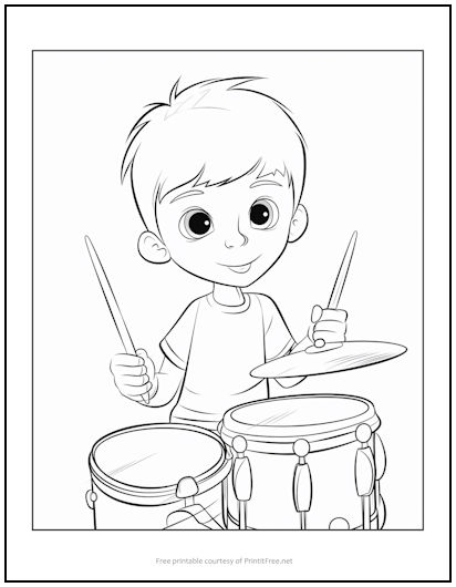 Boy playing drums coloring page print it free