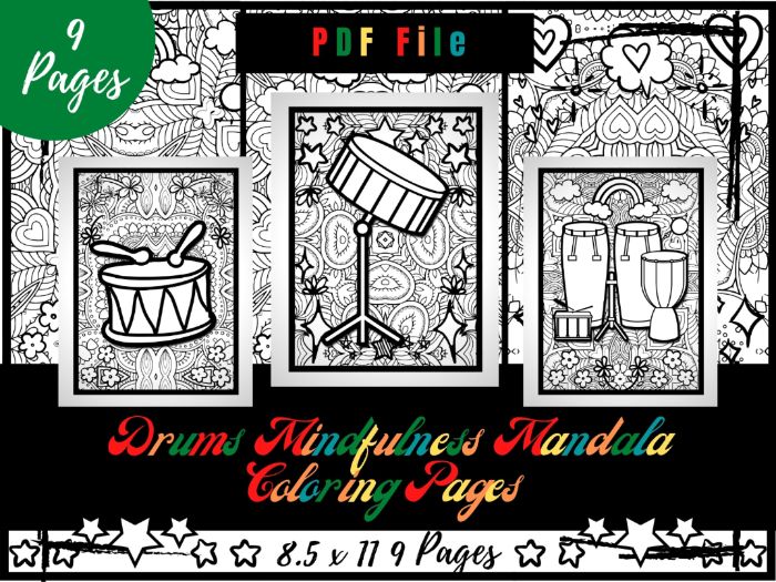 Drums mindfulness mandala coloring pages music coloring printable sheets pdf teaching resources