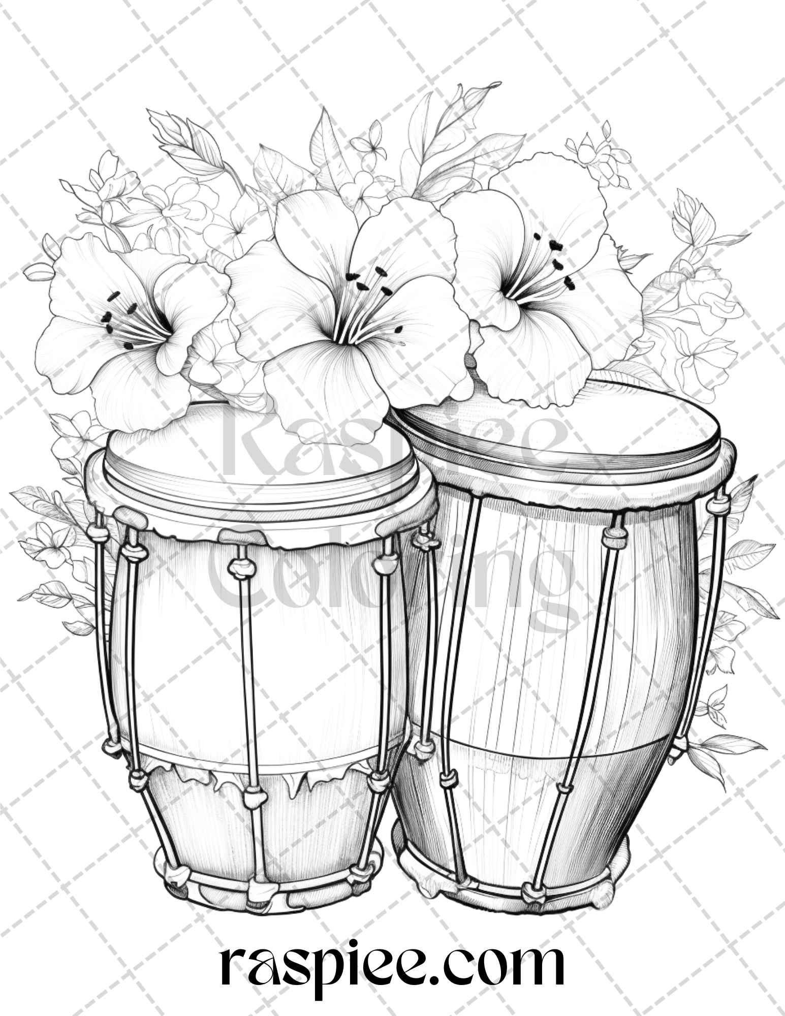 Musical instrument flower grayscale coloring pages printable for ad â coloring