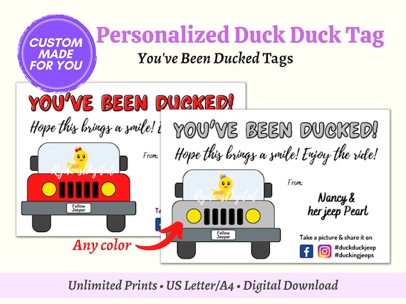 Personalized youve been ducked tag printable duck duck tag pdf template digital download