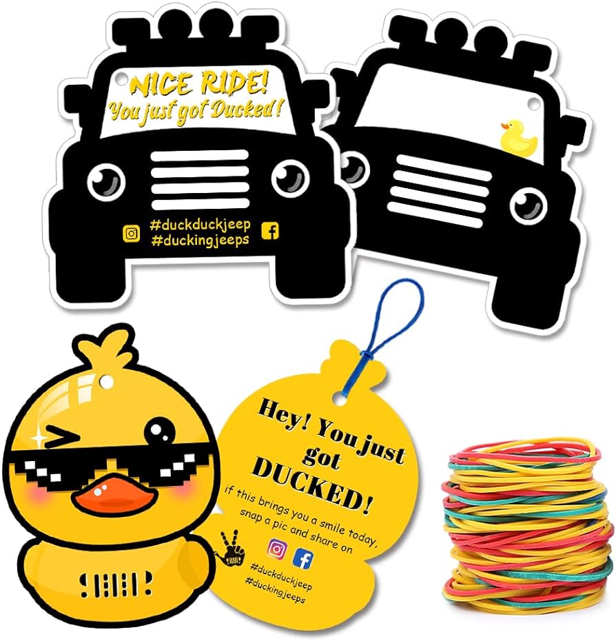 Seewavom duck duck card ducked card pack duck duck ducking game card duck tags with round hole and rubber bands greeting cards