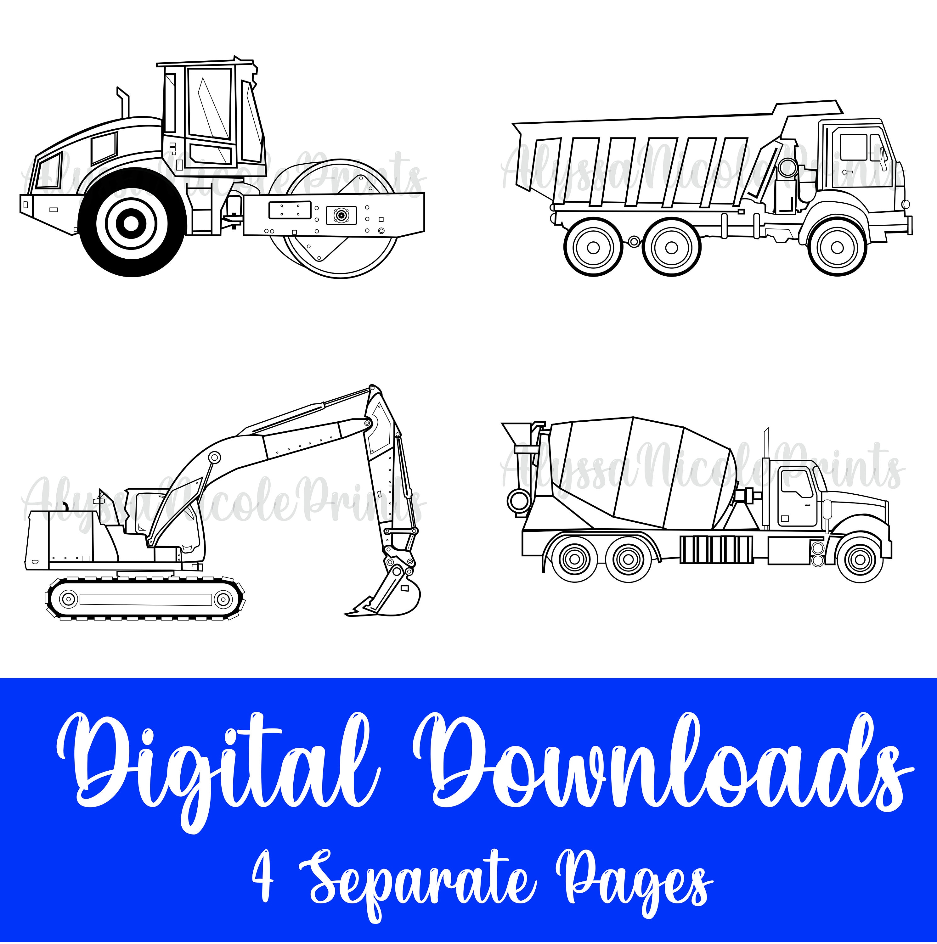 Construction coloring pages construction vehicles excavator dump truck cement mixer boy coloring pages kids childrens birthday party
