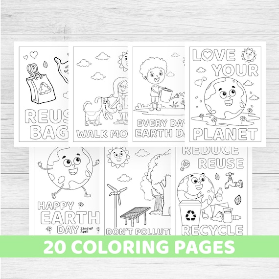 Earth day coloring pages printable instant download kids activity sheets