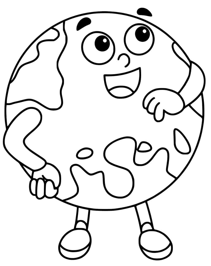 Earth day cartoon earth coloring page