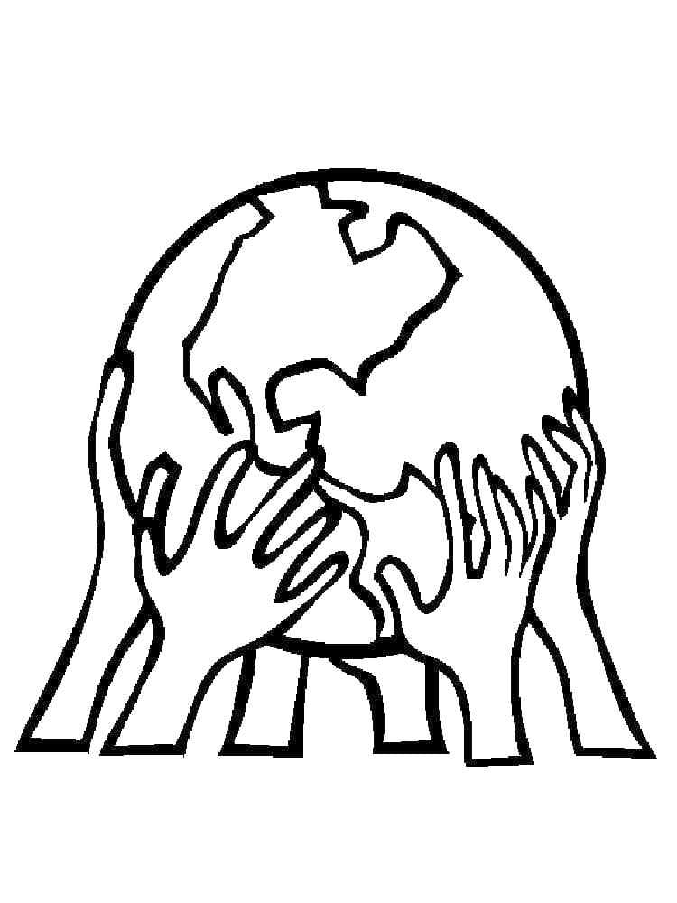 Hands holding earth coloring page