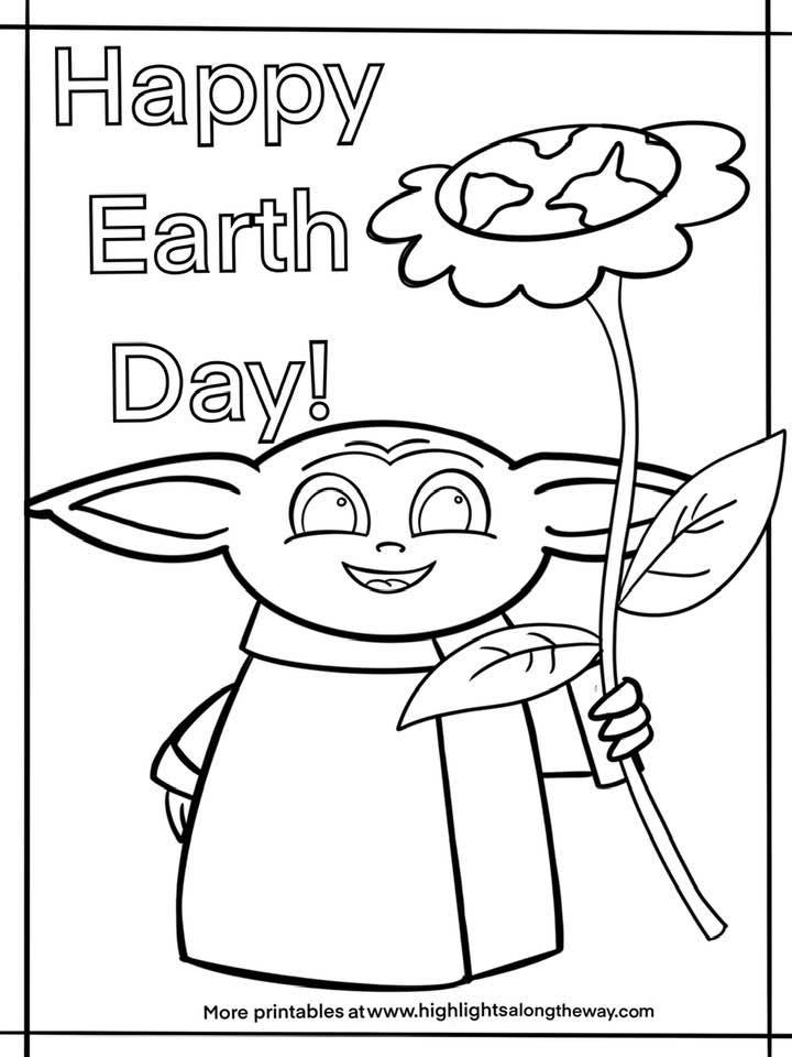 Baby yoda earth day coloring sheet
