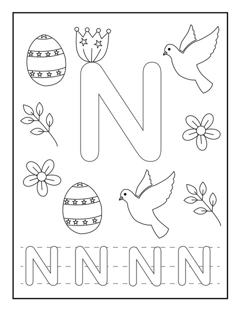 Premium vector alphabet coloring pages with cute designs like easter egg flower insects stylish font and so on