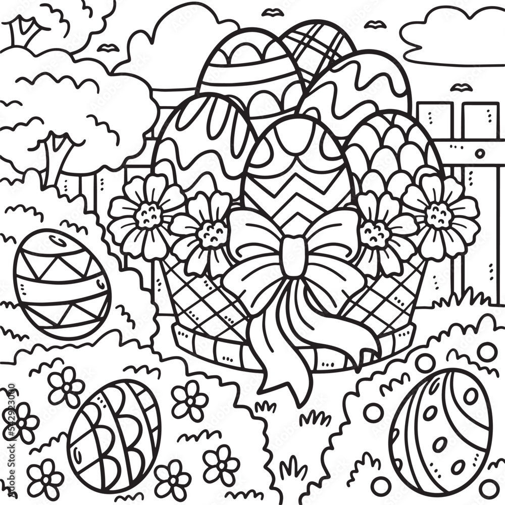 Easter egg basket coloring page for kids vector