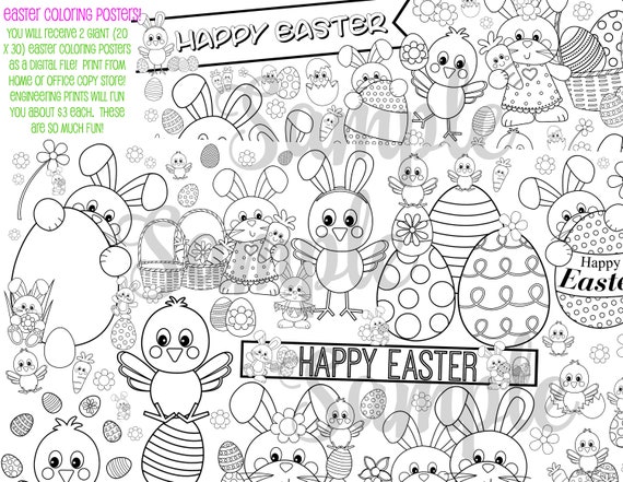 Kids easter giant coloring poster pages sheets printable download files instant download