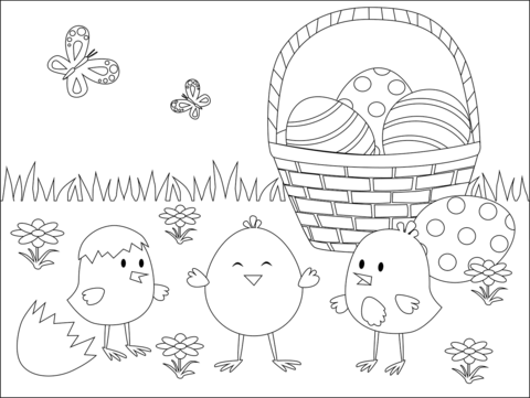 Easter chickens coloring page free printable coloring pages