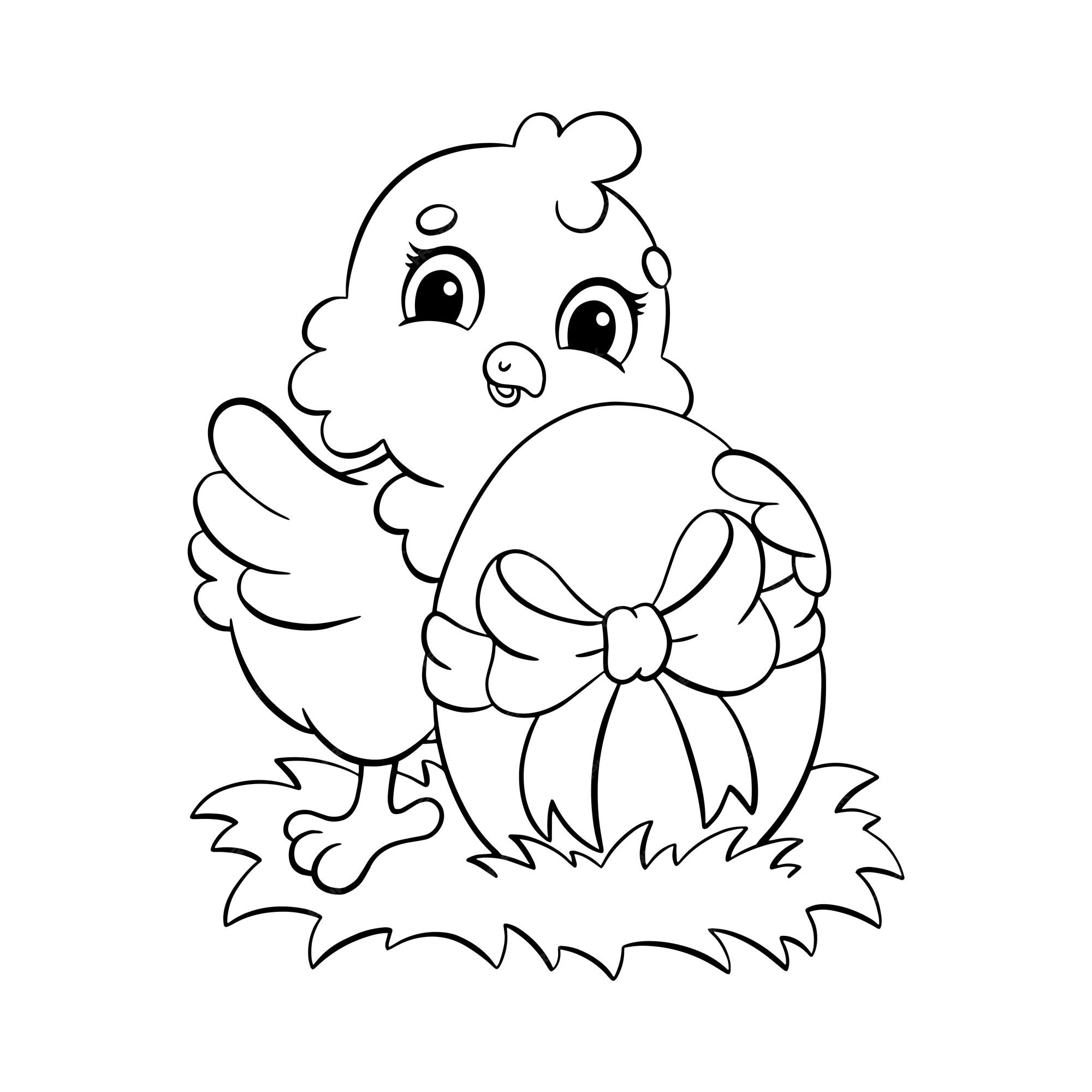 Premium vector cute chick wishes happy easter coloring book page for kids