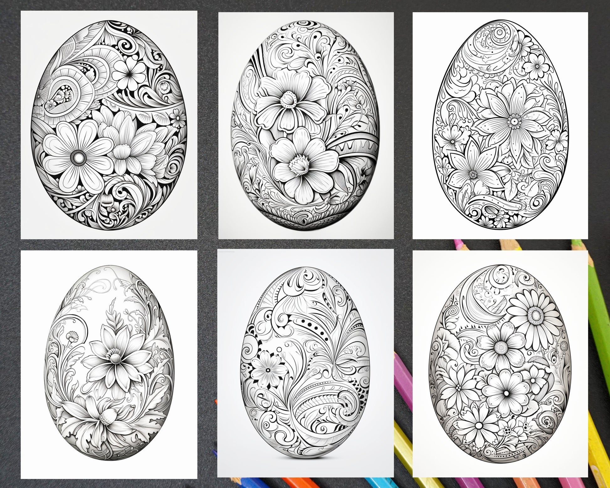 Easter egg grayscale adult coloring pages printable pdf instant do â coloring