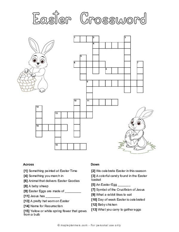 Free printable easter crossword puzzles for kids