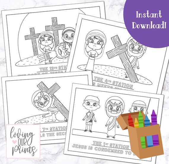Stations of the cross coloring pages for kids easter story coloring stations of the cross printable lent easter holy week