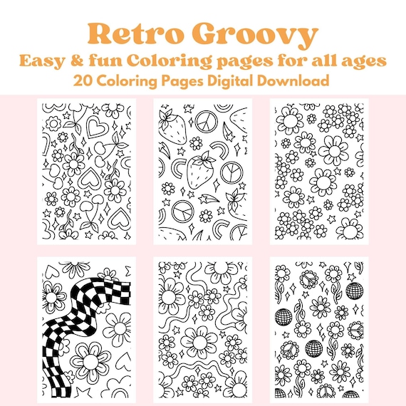 Easy retro style coloring pages for adults printable coloring book for relaxation trendy retro coloring pages coloring pages printable
