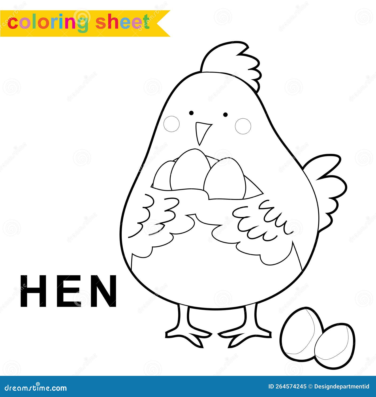 Cute farm animal easy coloring page for kids cute and funny a hen holding her eggs cartoon stock vector