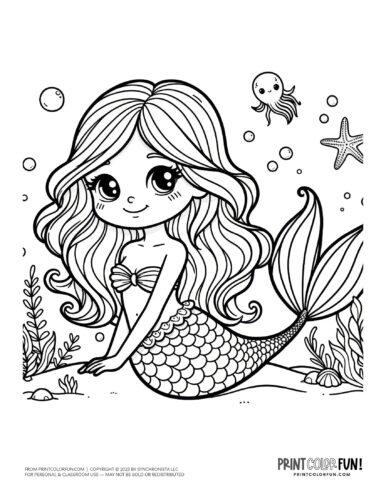 Mermaid coloring pages clipart images free fantasy printables